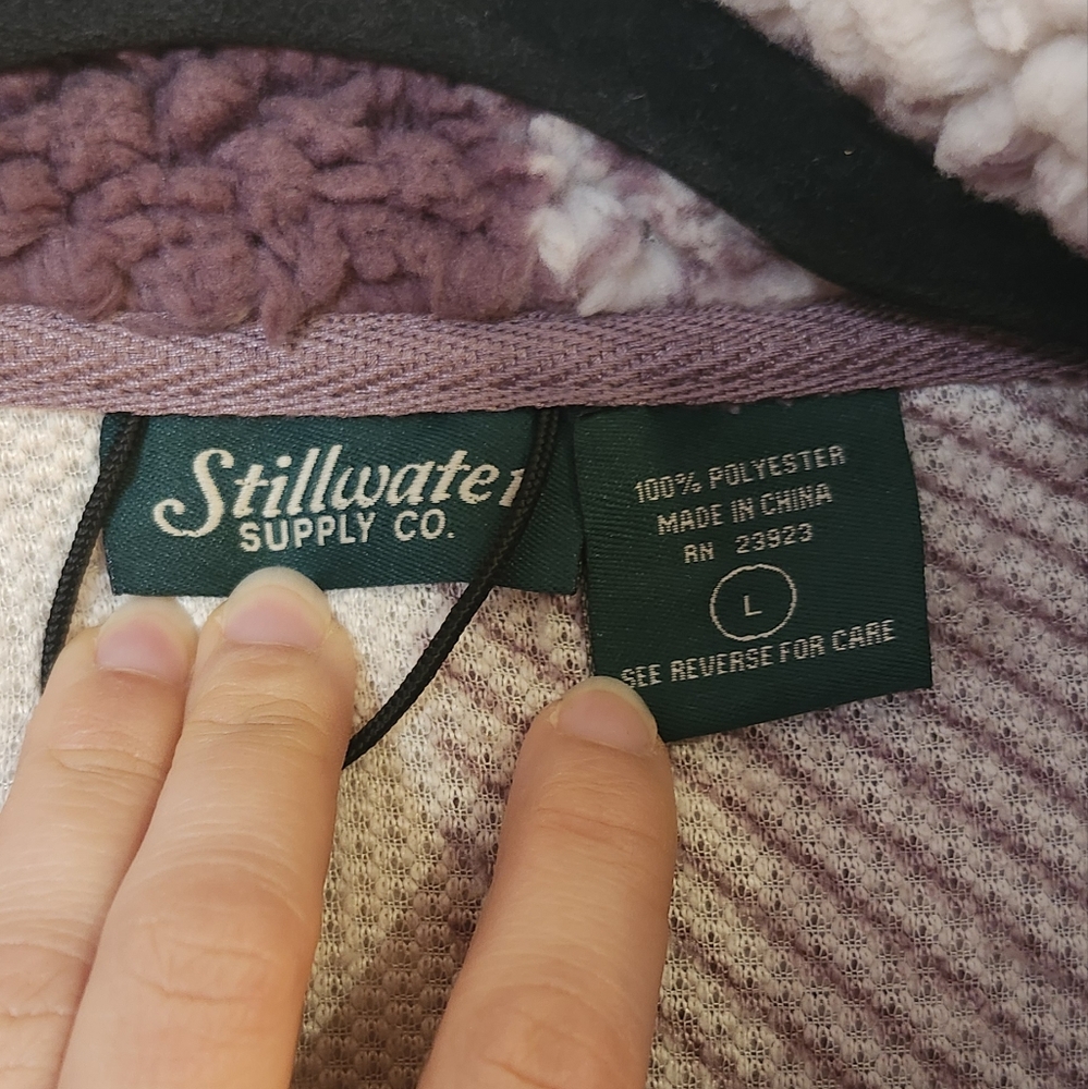 NWT Stillwater Supply Co Purple And Cream Checkered Plaid Sherpa Jacket, Large - Picture 4 of 4